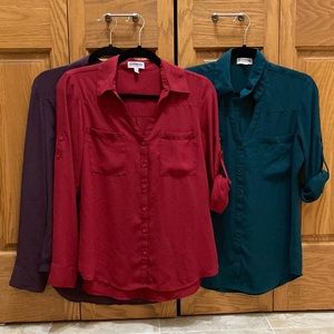 Express Portofino Shirts, Lot of 3 in Green, Purple, and Red